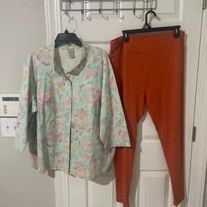 Women's Orange leggings new tc2 lularoe with Sigrid Olsen 3x top